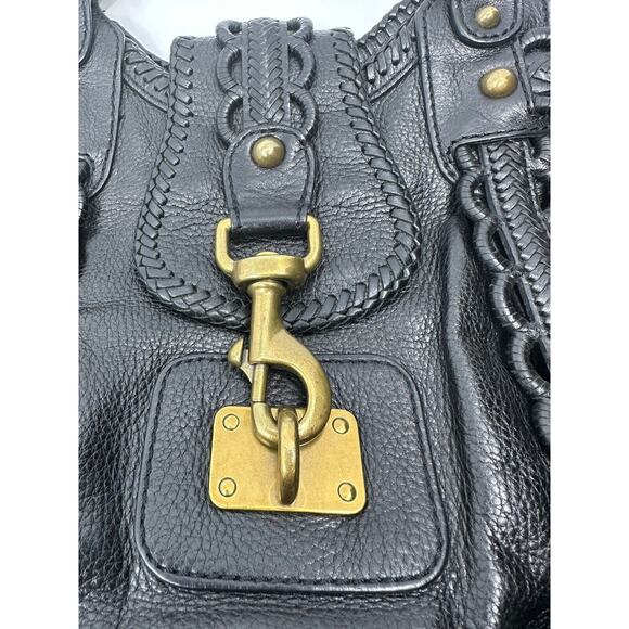 Rare Lockheart Vintage Handbag - Ruffle Braided Black Leather With Brass Bag - Picture 7 of 8